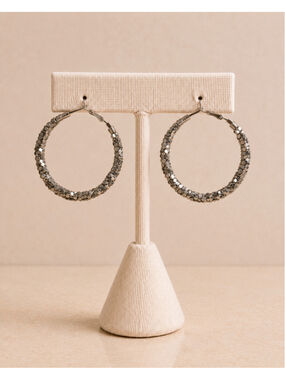 Silver Tone Beaded Hoop Earrings | Textured Faceted Bead Wrap | Boho Statement